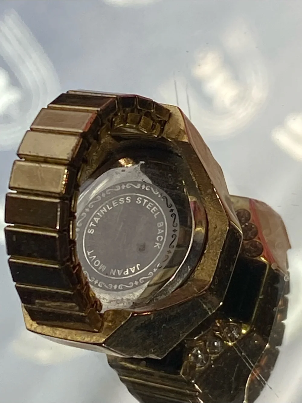 Geneva Gold-Tone Crystal Ring Watch with Black Accents